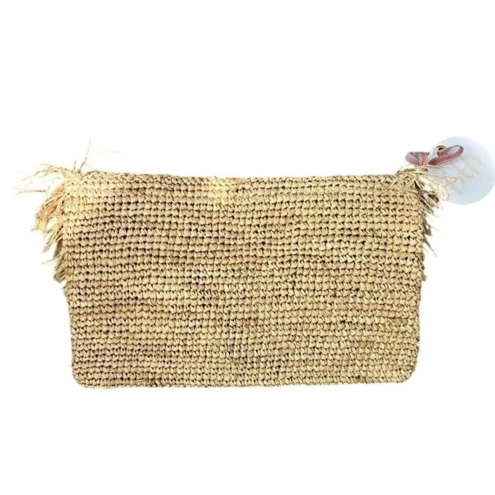 NWT‎ BTB Los Angeles Sera Pom Pom Raffia Clutch in Purple Handbag - Picture 4 of 5